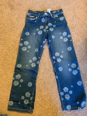 OshKosh B'gosh Blue Denim Jeans with White Floral Print NWOT